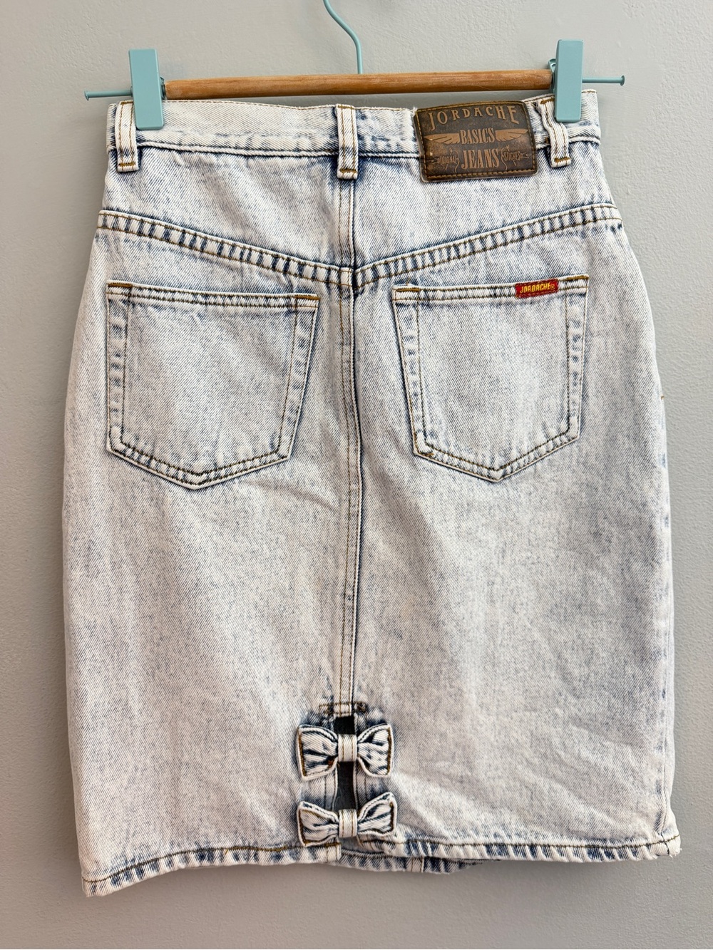 Vintage Jordach Acid Washed Denim Skirts with Bow Detail, Size 7/8 (fit like 0)